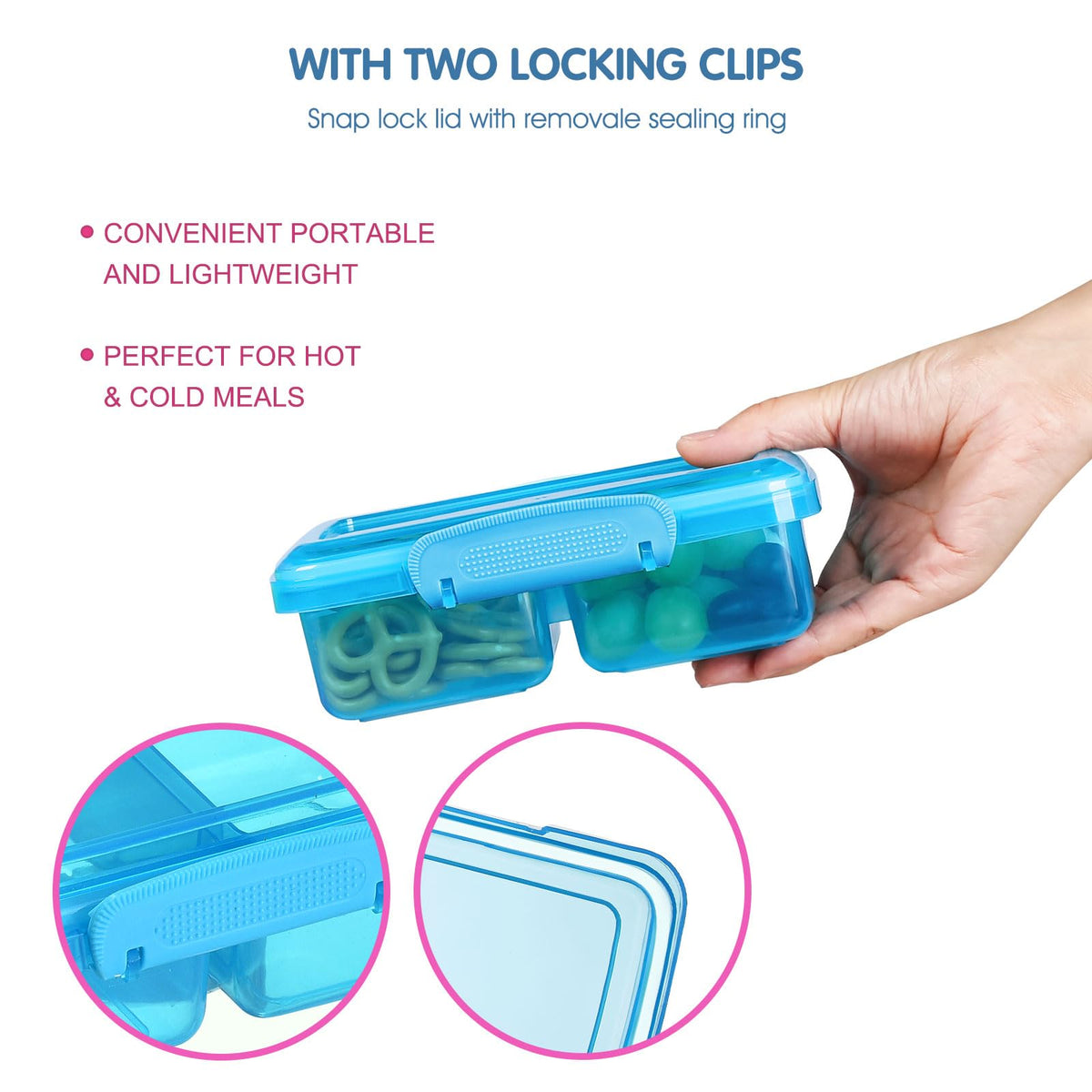 Greentainer reusable plastic containers promote waste-free lunches and travel meals.