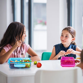Greentainer two-compartment design helps portion control during school days.