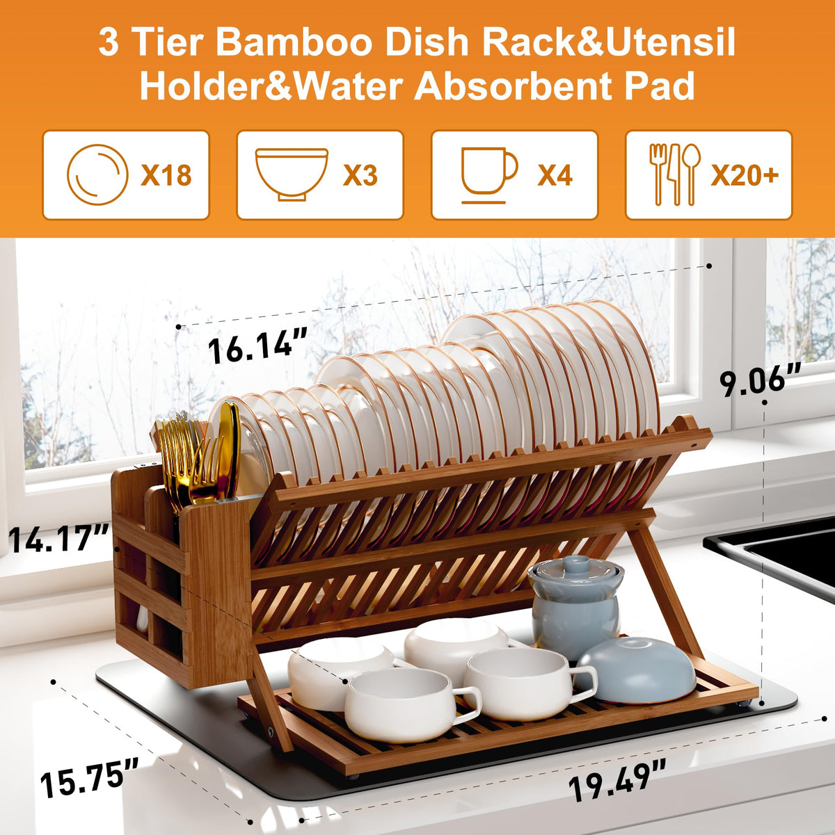 Greenual 3-tier collapsible dish rack saves space after meals.
