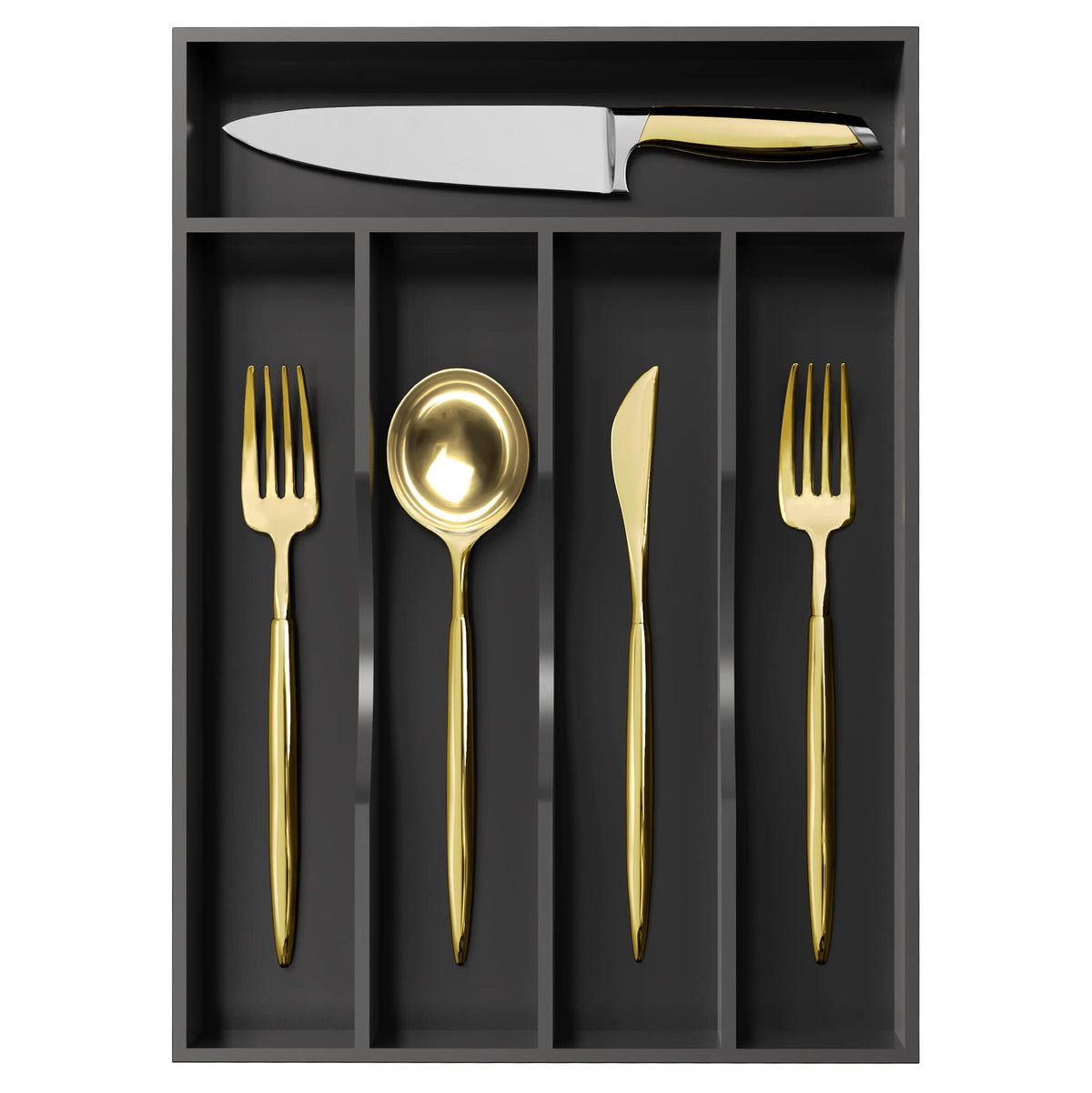 Greenual silverware organizer 10-inch wide keeps utensils neatly separated for quick access.