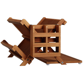 Greenual teak drying rack adds natural warmth to kitchen countertops.
