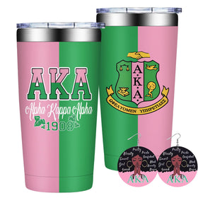 Grifarny AKA sorority tumbler 20oz in pink-green design, perfect for on-the-go hydration.