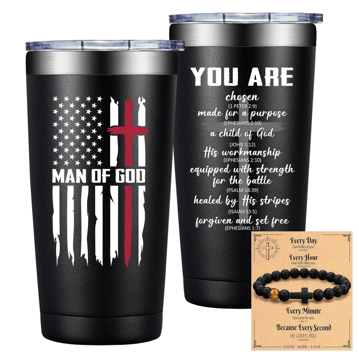 Grifarny Christian Gifts Man Tumbler front view keeps drinks at the right temperature longer.
