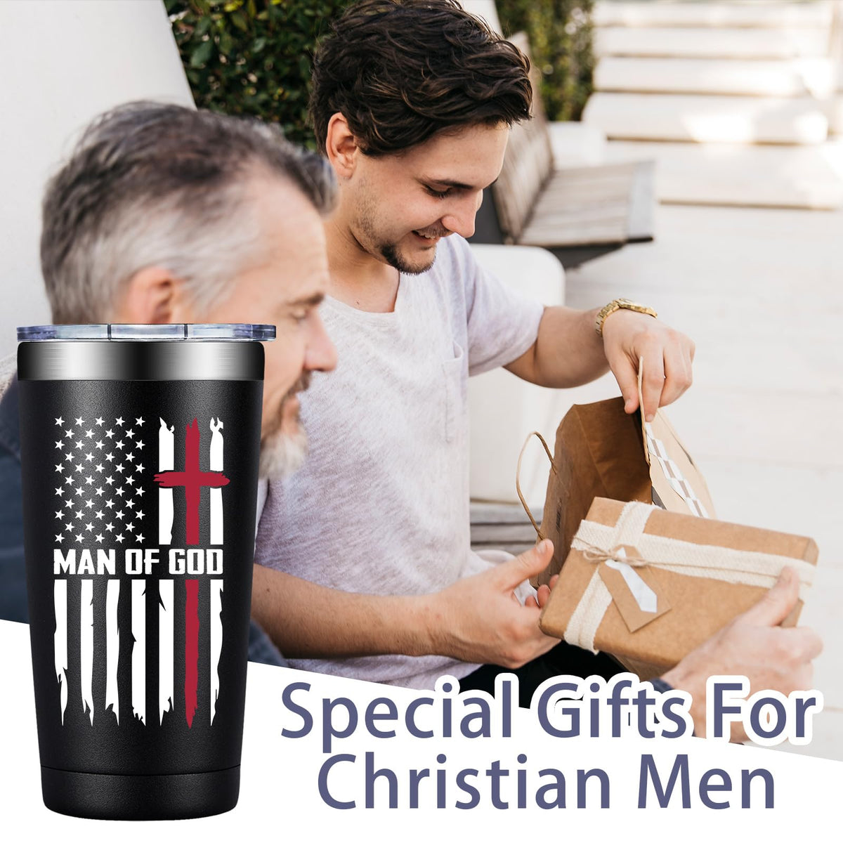 Grifarny Christian Gifts Man Tumbler gift box presentation for thoughtful gifting.