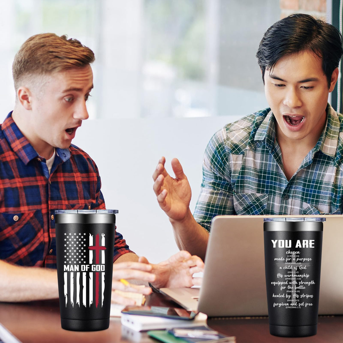 Grifarny Christian Gifts Man Tumbler hand-holding in daily routine for motivation.