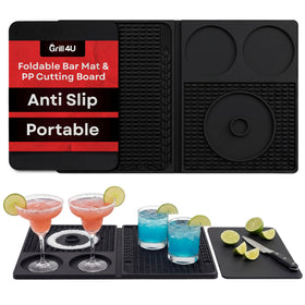 Grill 4U foldable bar mat with cutting board open offers a spacious workspace for cocktail prep