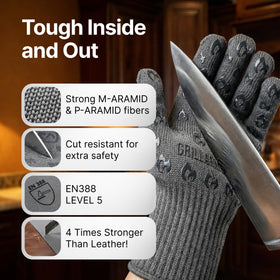 Grill Armor Gloves with textured silicone grip for a secure hold on pans and grills.