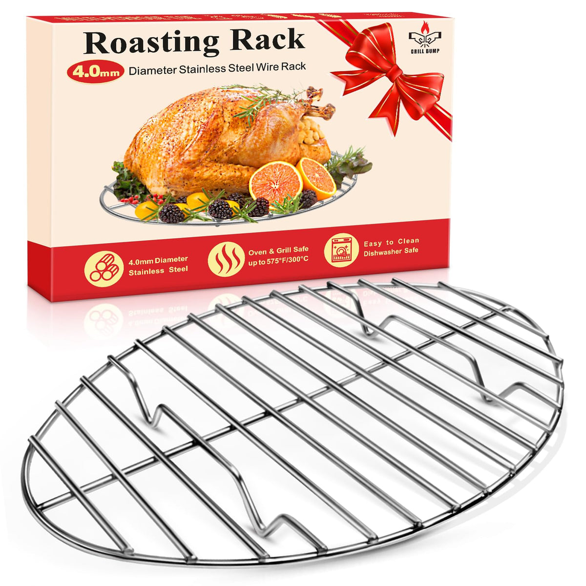 GRILL BUMP oval roasting rack 12in for even browning and juicy meat