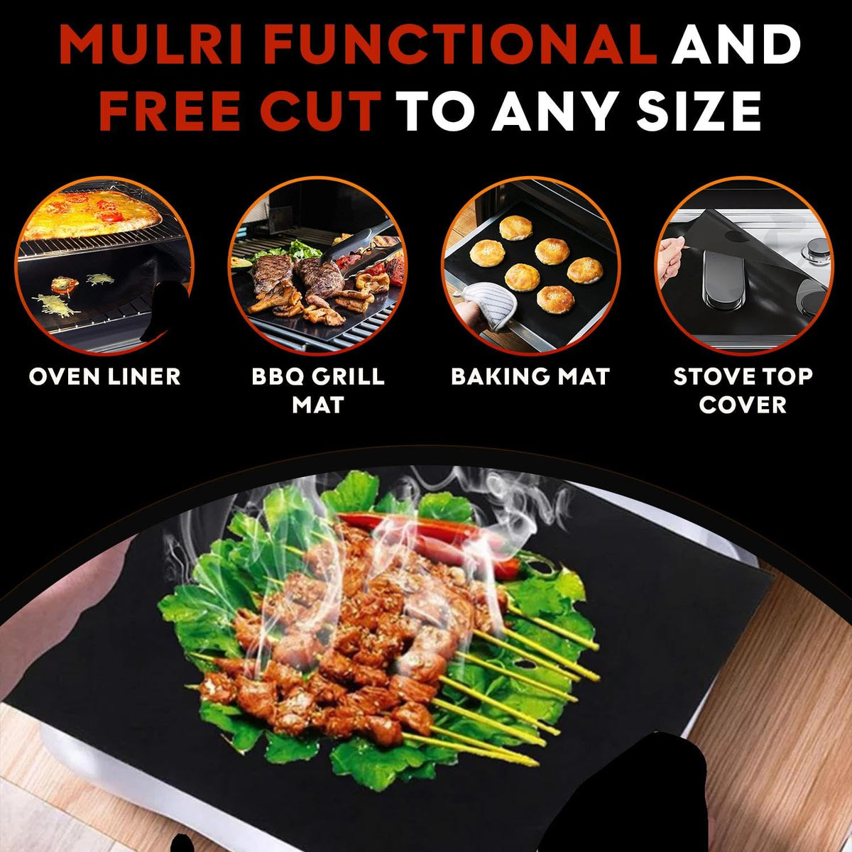 Grill Magic teflon-coated oven liner provides a non-stick surface for easy cleanup.