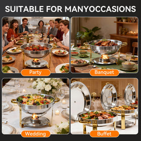 Grillaxy gold-finish chafing dish adds upscale ambiance to events.