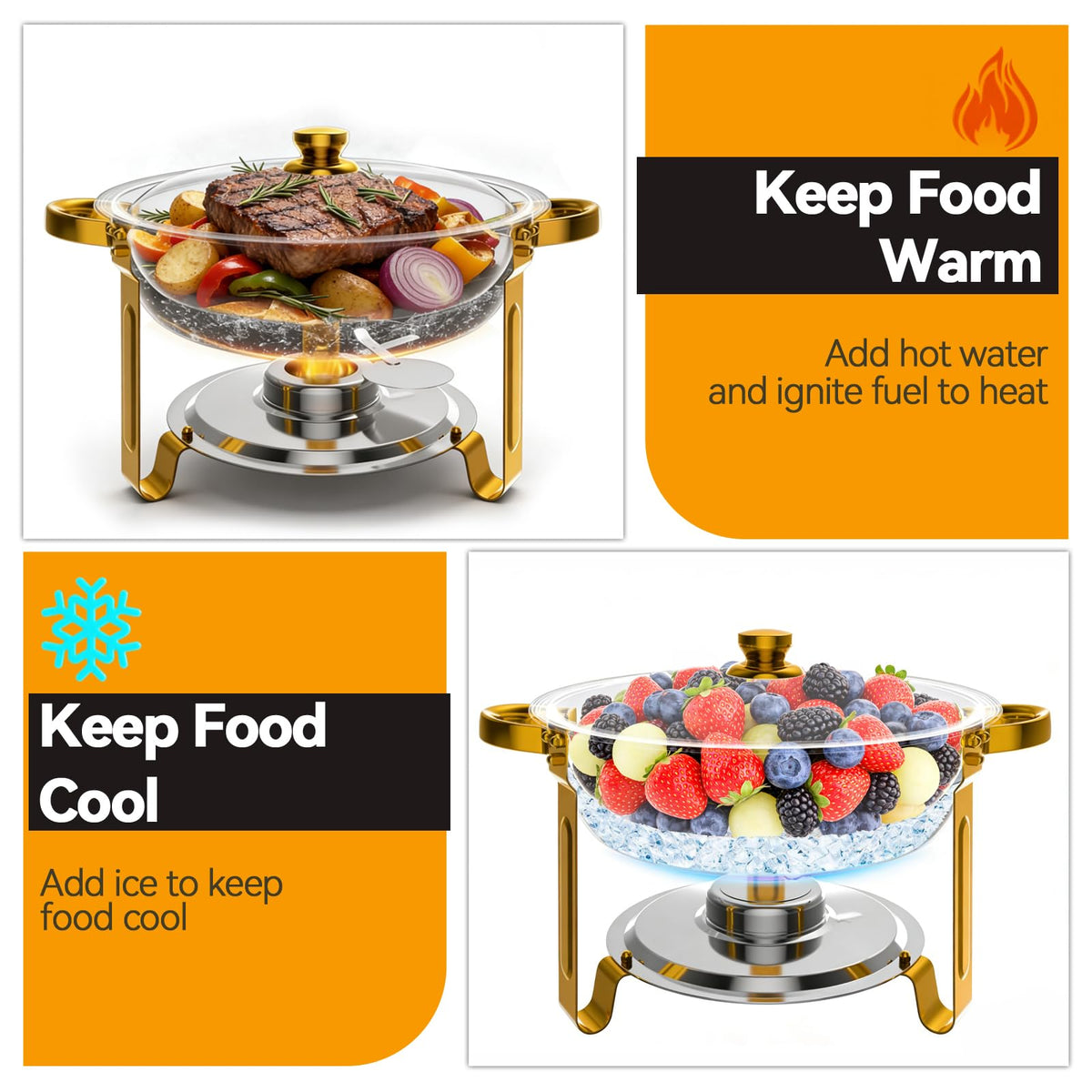 Grillaxy stainless-steel chafing dish servers 6QT for durable hosting