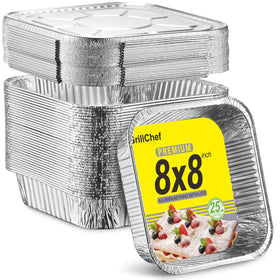 GrillChef 8x8 aluminum pan with lid for meal prep and leftovers.