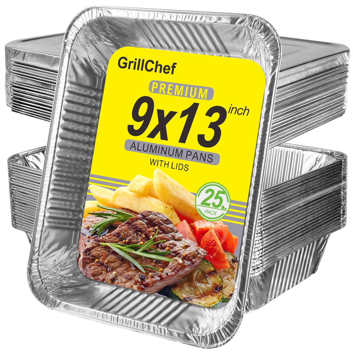GrillChef foil pans with lids 9x13 – stackable and perfect for catering