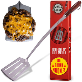 Grille Perfect 24-inch spatula blade for deep reach and easy flipping