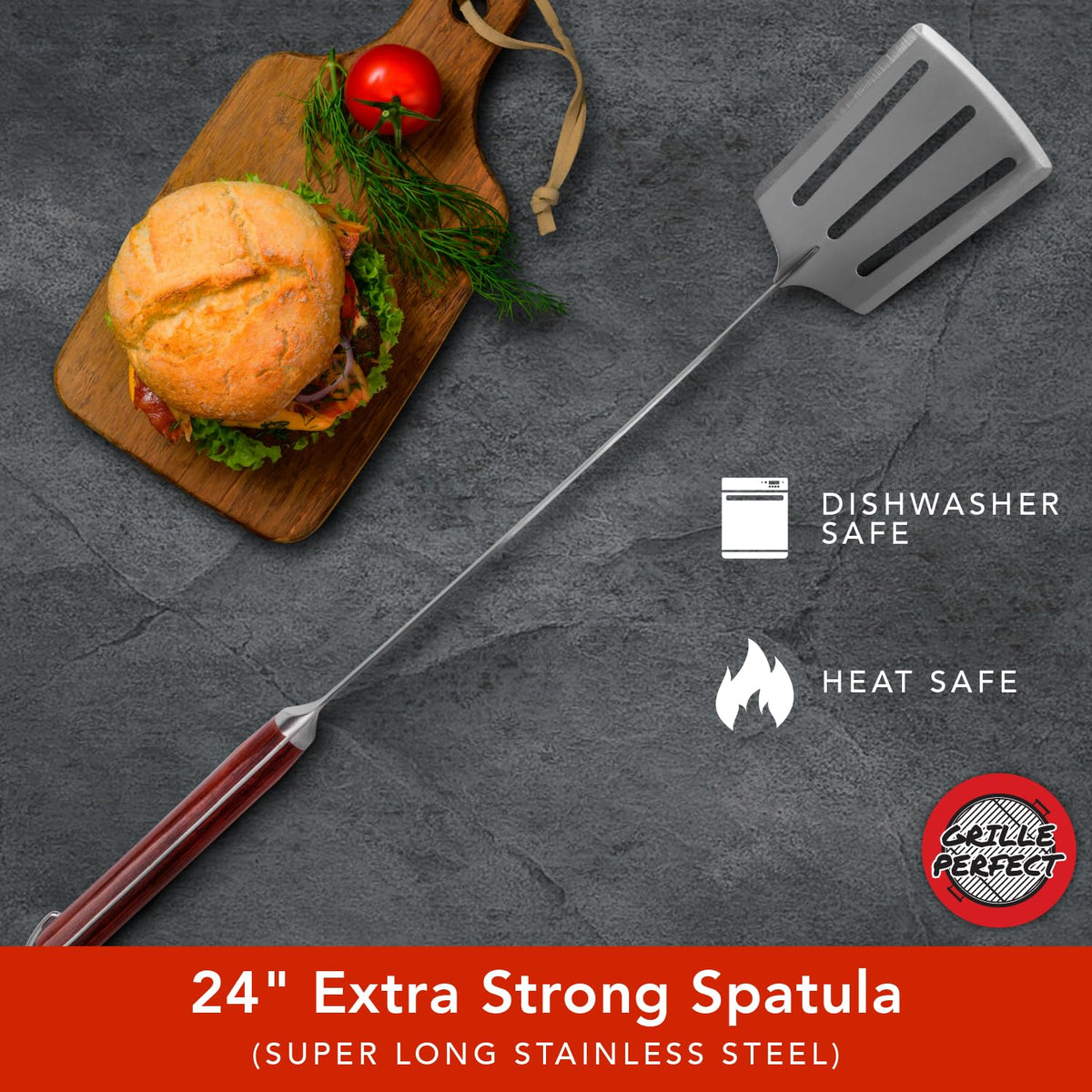 Grille Perfect 24-inch spatula wooden handle for a secure grip