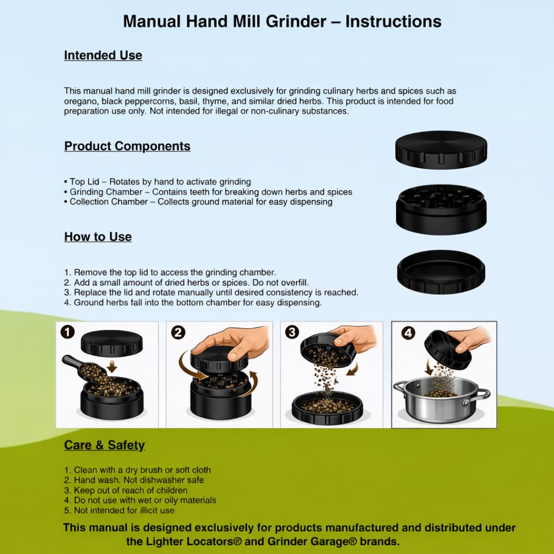 Grinder Garage versatile spice mill suitable for pepper, sea salt, and herbs.