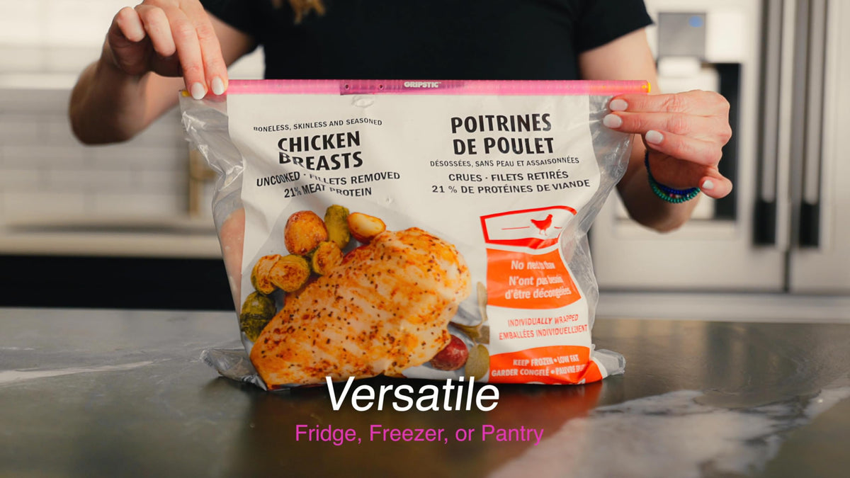 GripStic bag sealer 13-75 inch sealing a freezer bag to prevent moisture.