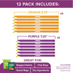 GripStic medium orange clip secures mid-size bags for tidy storage.