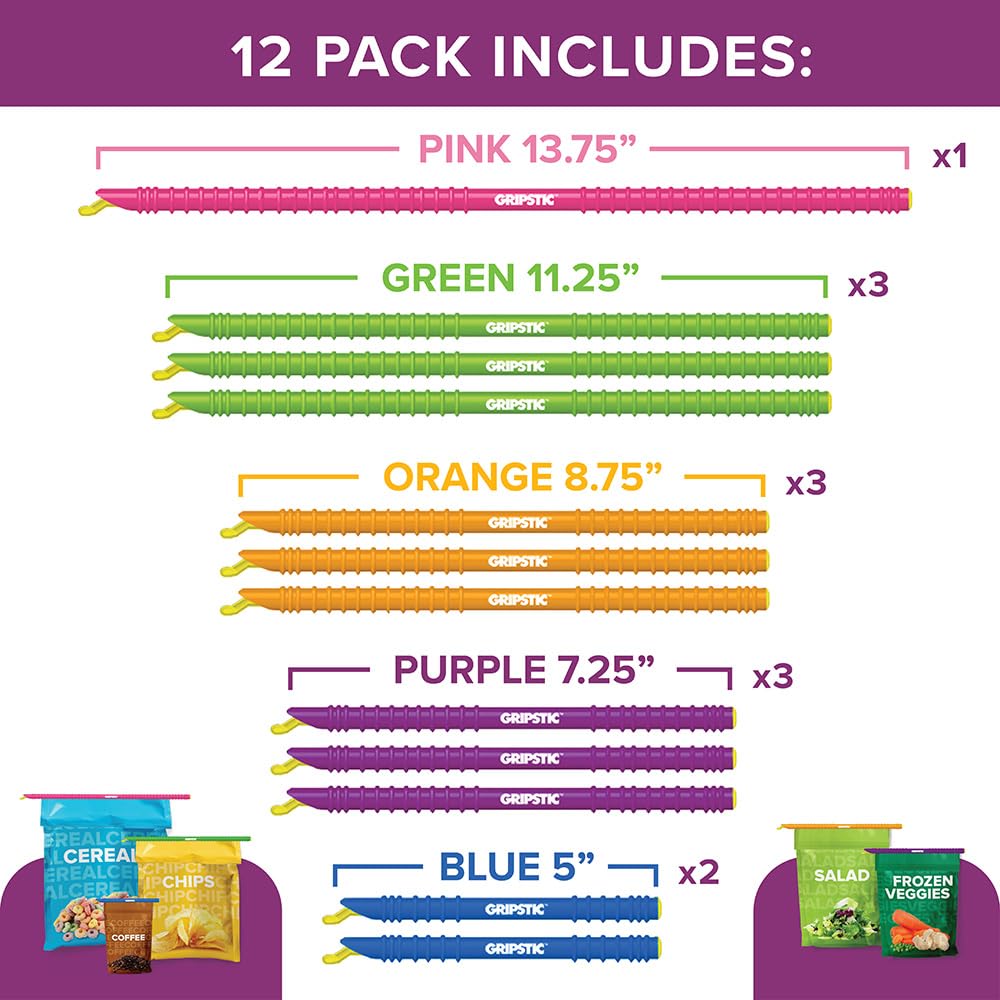 GripStic slide-to-seal rods keep cereal bags airtight and fresher.