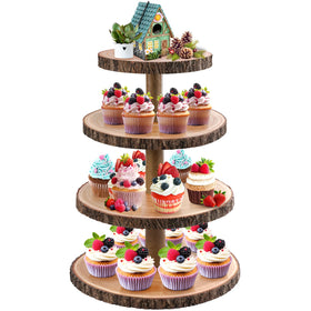 GrnVibe Cupcake Stand 4-Tier top view shows rustic wood display for events.
