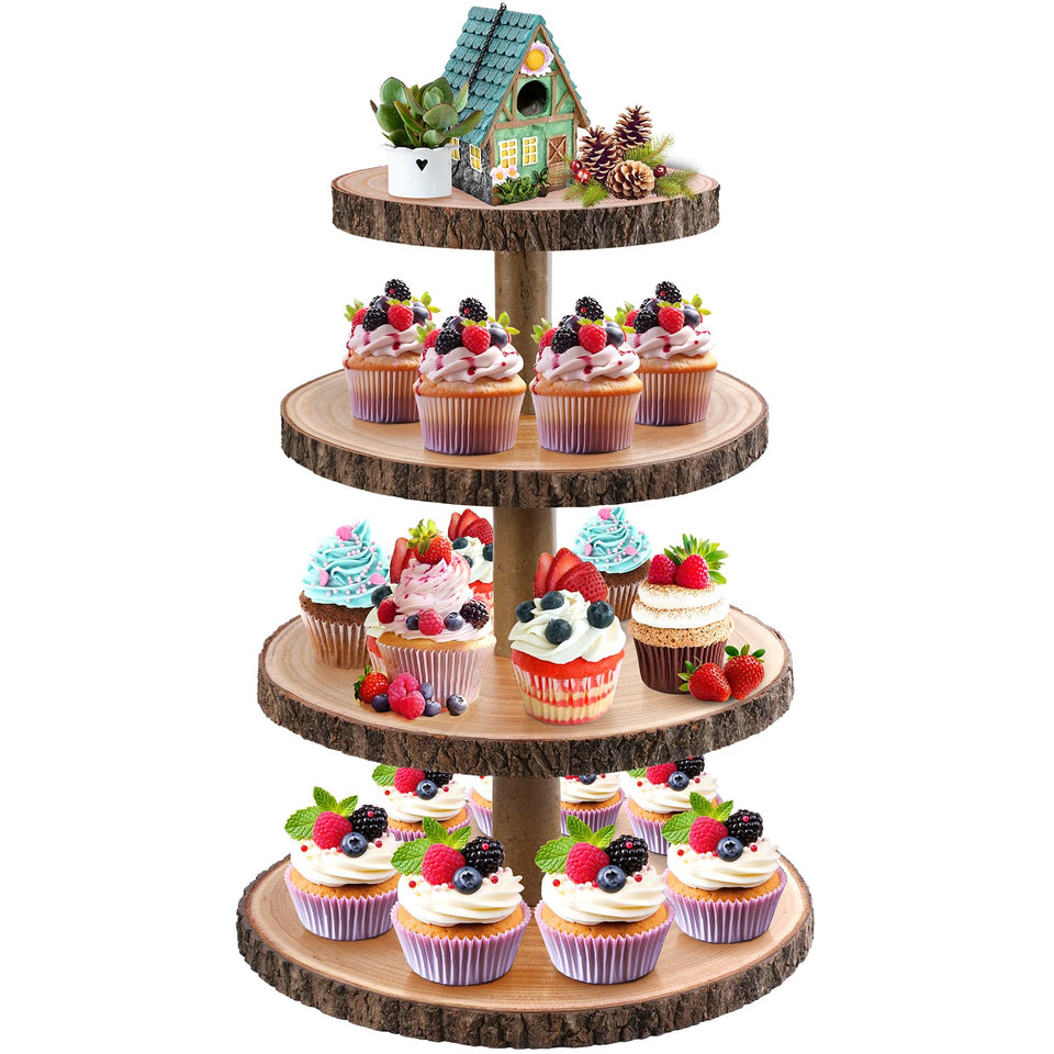 GrnVibe Cupcake Stand 4-Tier top view shows rustic wood display for events.