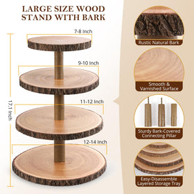 GrnVibe Cupcake Stand assembled angle view highlights sturdy bark middle rod.