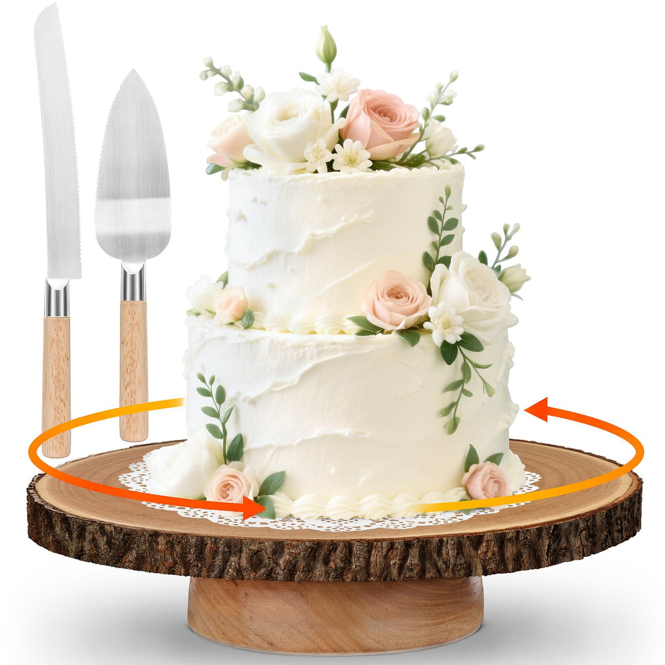 GrnVibe 12-inch rotating cake stand shown with desserts for versatile decorating