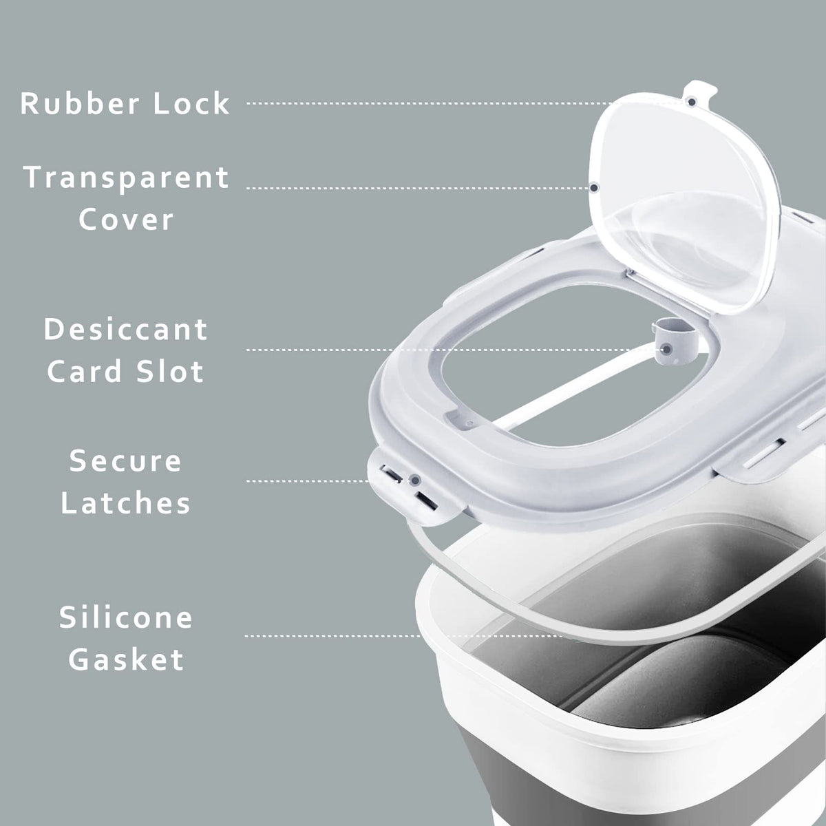 Gropecan container with wheels for easy pantry movement.