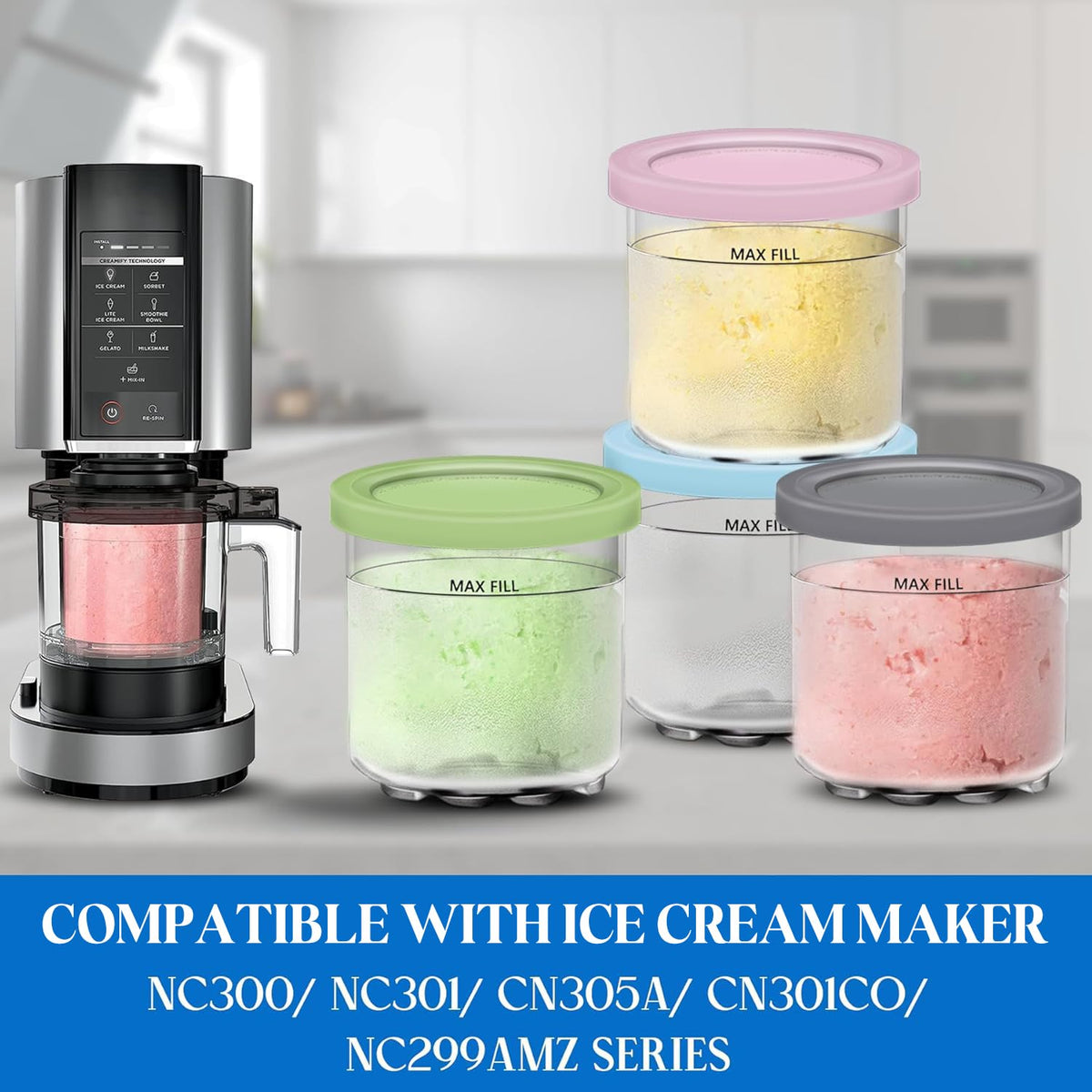 Gropecan Creami lids showing airtight seal for mess-free freezing.