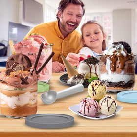 Gropecan Creami cups in a freezer scene demonstrating temperature tolerance.