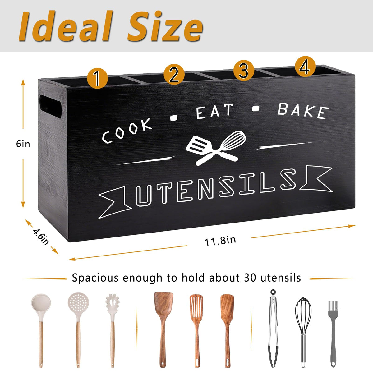 Groqrsn removable dividers kitchen organizer offers customizable compartments for different tools.