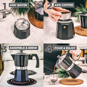 GROSCHE Milano moka pot with milk frother pairing for lattes.