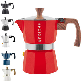 GROSCHE Milano 3-Cup red moka pot front view highlighting compact home espresso brewing