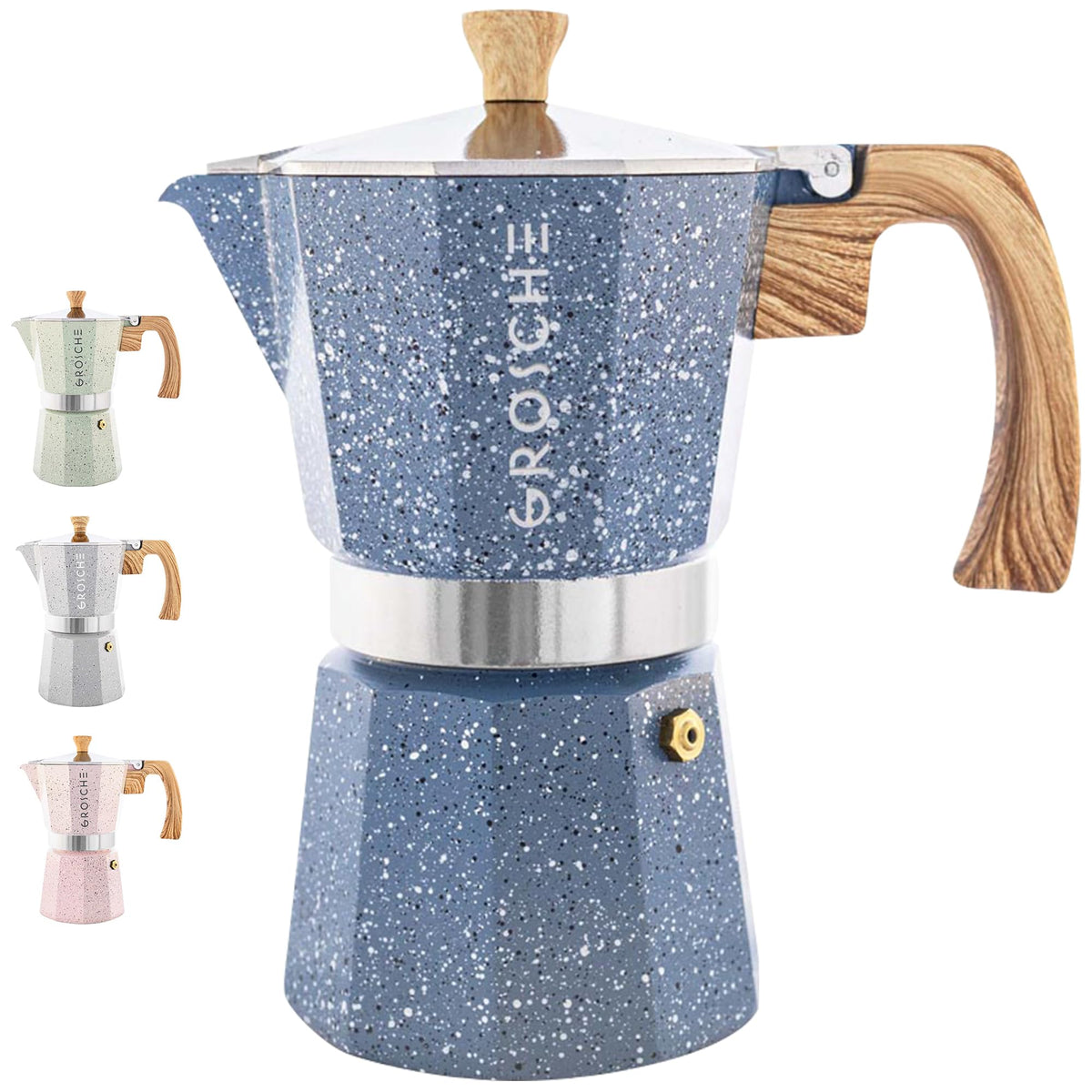 GROSCHE Milano 9-cup indigo moka pot front view for rich espresso