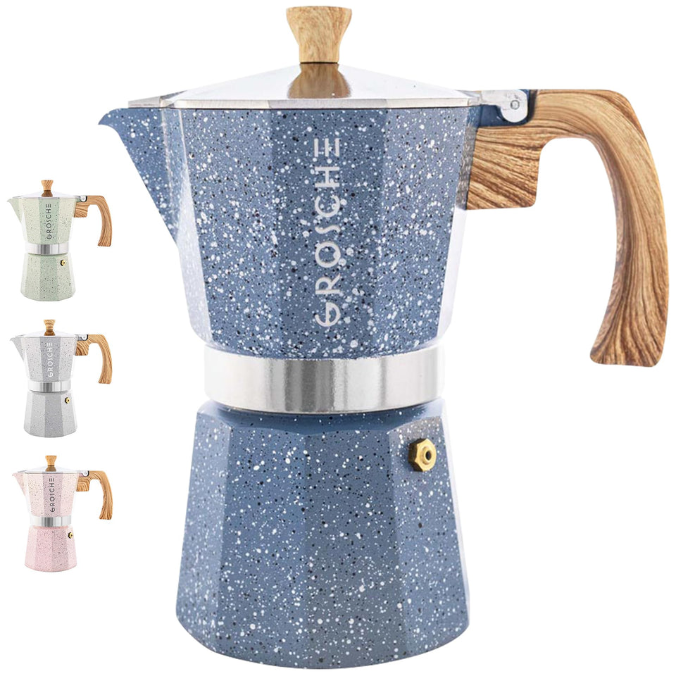 GROSCHE Milano 9-cup indigo moka pot front view for rich espresso