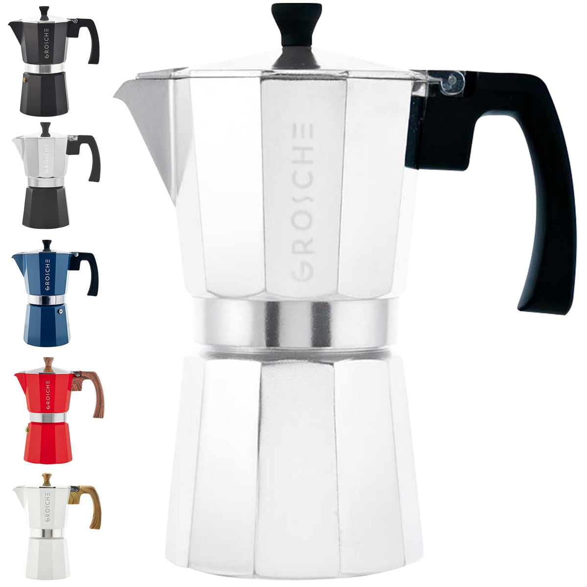 GROSCHE Milano Moka Pot with espresso cup shows rich home-brew aroma