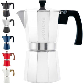 GROSCHE Milano Moka Pot with espresso cup shows rich home-brew aroma