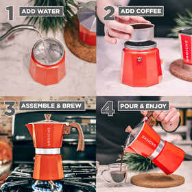 GROSCHE Milano moka pot on a stove ready to brew