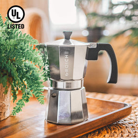 GROSCHE Milano Moka Pot on a stovetop for quick, flavorful coffee