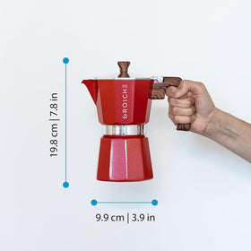 GROSCHE Milano red moka pot silicone gasket for tight seal and aroma.