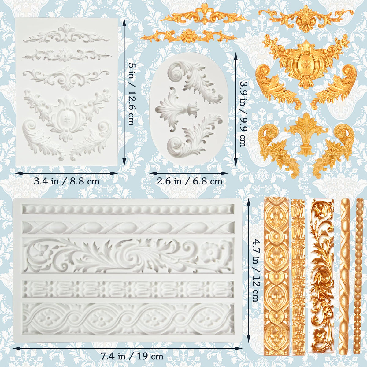 Grosun Baroque mold details for cake decoration on cupcakes.