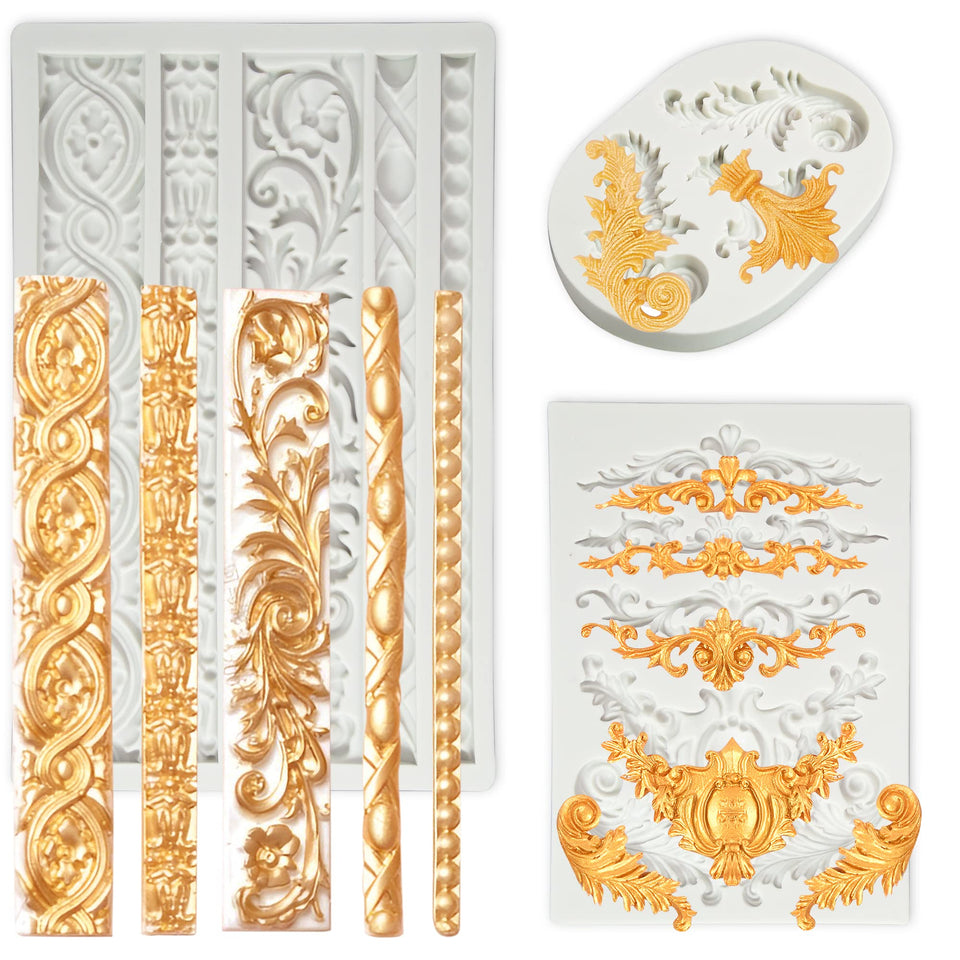 Grosun Baroque scroll mold set for elegant fondant patterns.
