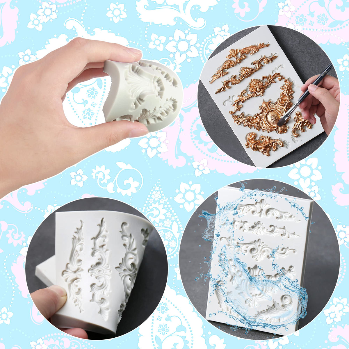 Grosun Baroque small pattern molds for various cake sizes.