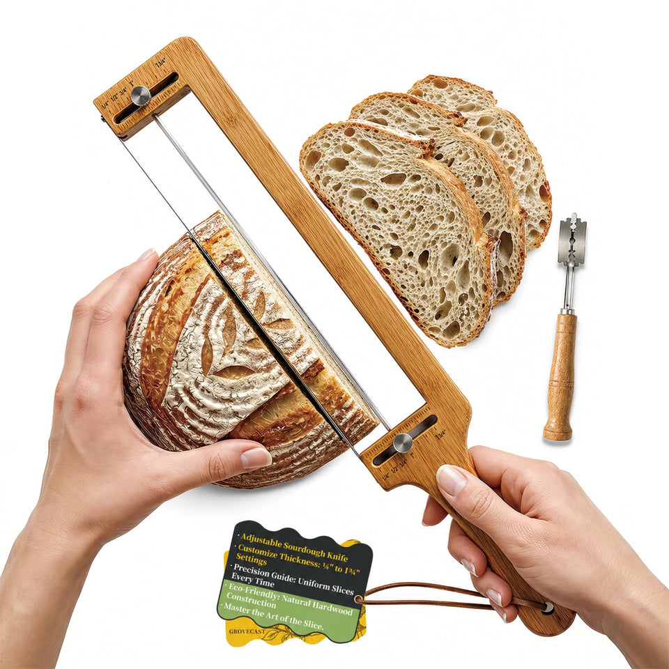 GroveCast bread slicer with adjustable width guides for uniform slices.
