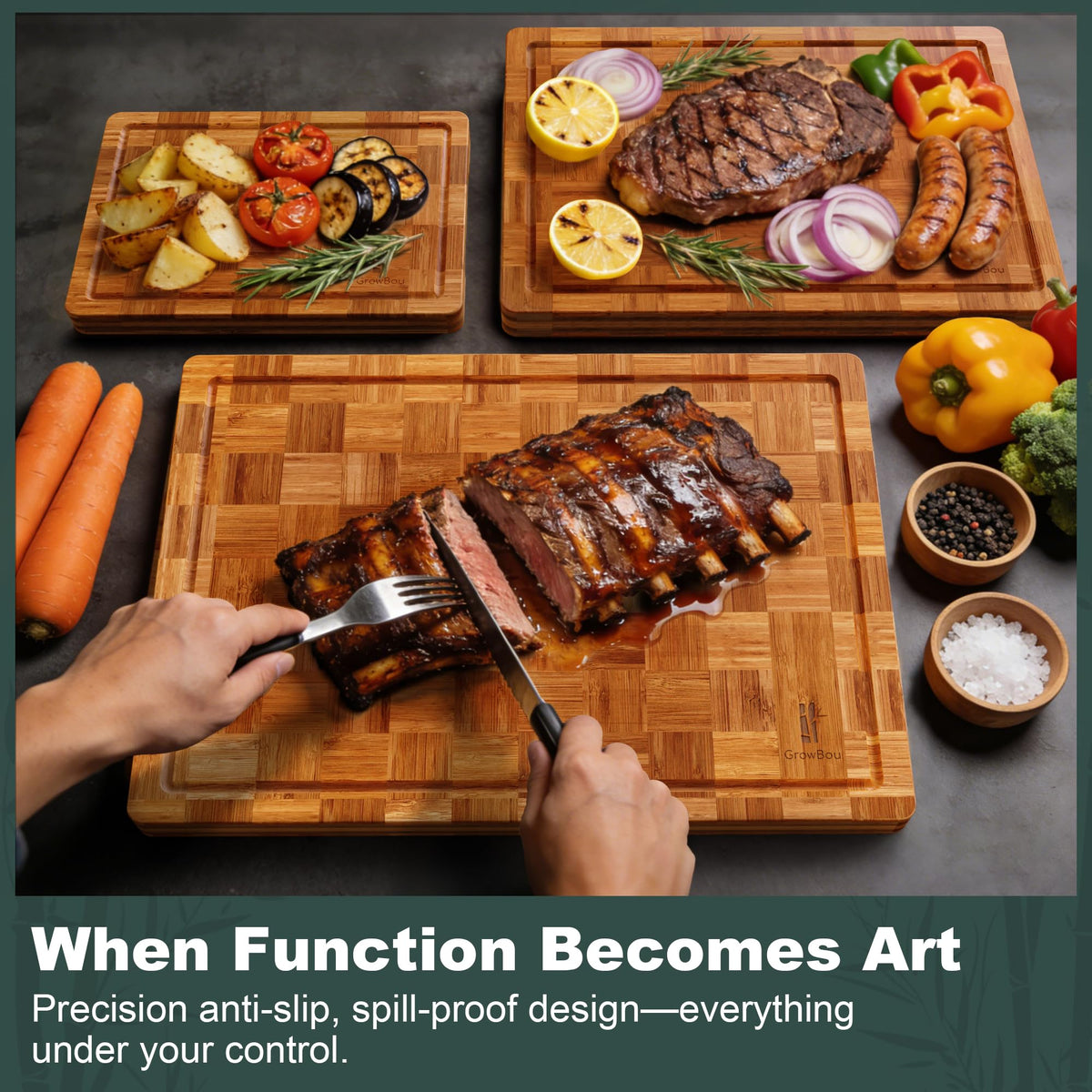 Grow Bou thick, smooth surface is gentler on knives