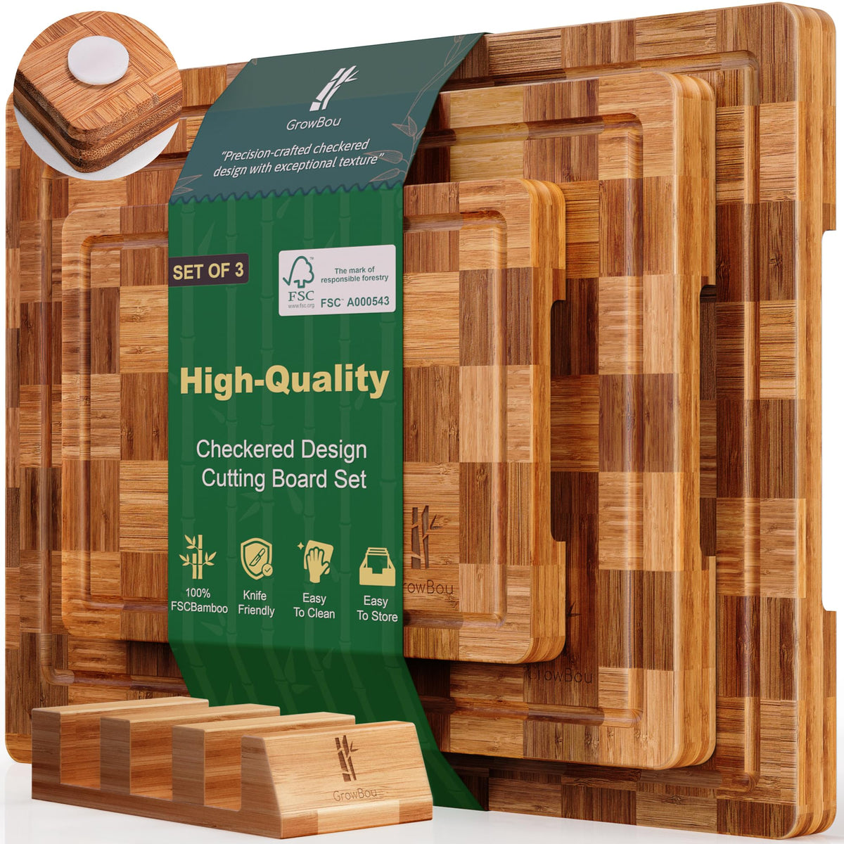 Grow Bou extra-large bamboo cutting boards set ready for large meat prep and serving