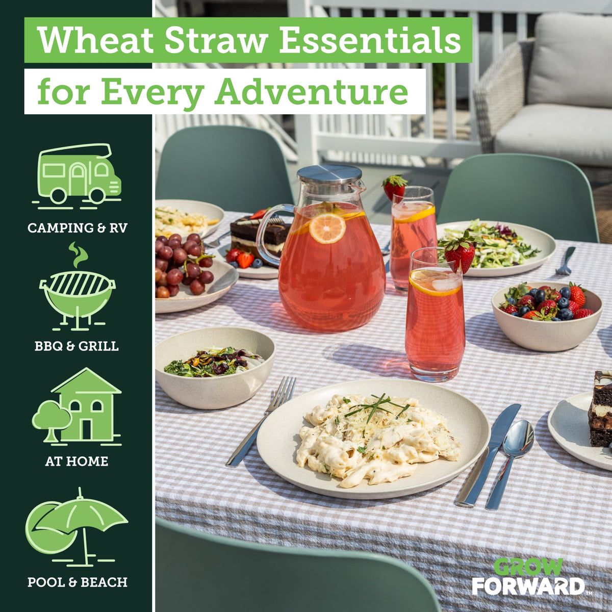 Grow Forward 8 dessert plates in Sahara wheat straw elevate casual meals