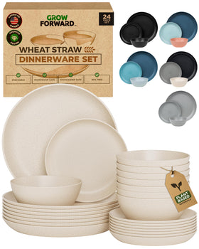 Grow Forward 8 dinner plates in Sahara wheat straw for durable everyday dining