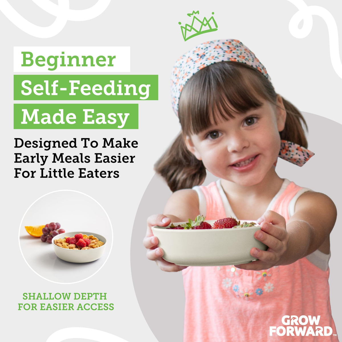 Grow Forward bamboo kids dishes with easy-scoop edges for beginner self-feeding