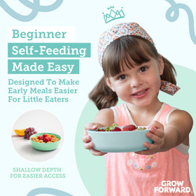 Grow Forward bamboo kid plate with high lip aids self-feeding and scooping.